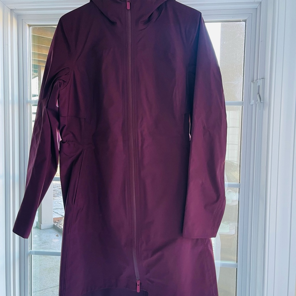 Purple Trench Coat with Hood and Water-Resistant Finish